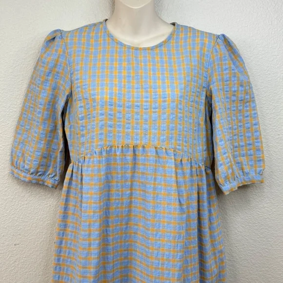 👗 Nobody's Child Womens Fearne Cotton Rachel Blue Orange Plaid Midi Dress Sz. 4 - Picture 3 of 14